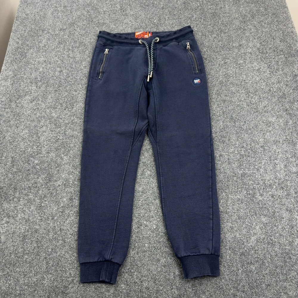 Superdry Sweatpants Mens M Navy Blue Cotton Blend Zipper Pockets Jogger Casual